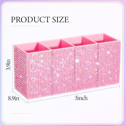 Rhinestone Desk Organizer, Pink Pen Makeup Brush Holder