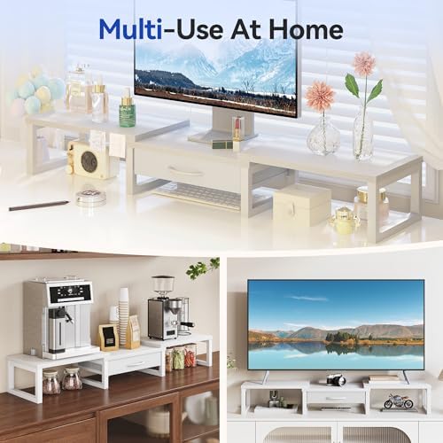 Dual Monitor Stand Riser, Desk Organizers and Accessories with Drawer, Computer Monitor Stands for Desk, Adjustable Desk