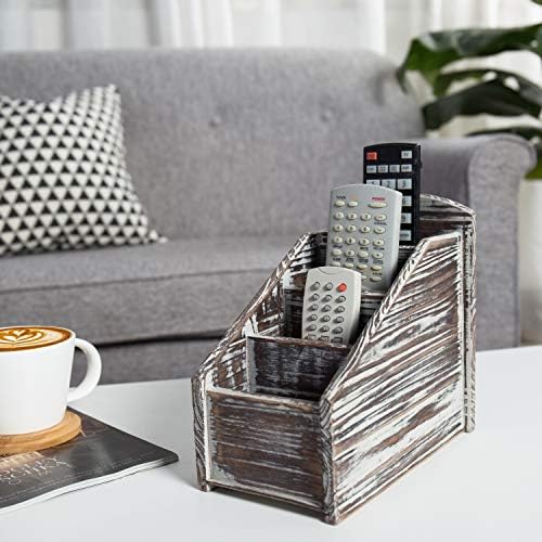MyGift Torched Wood Remote Control Holder, 4-Compartment Tabletop Caddy
