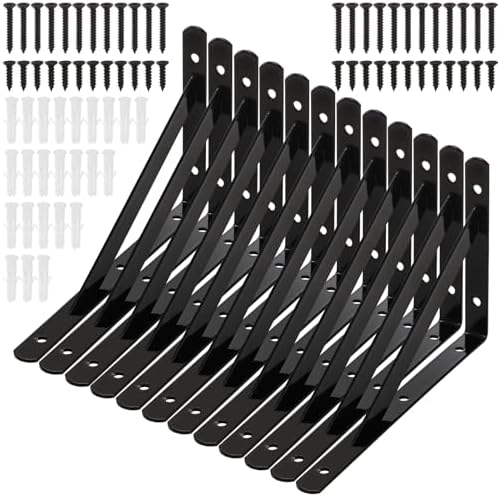 Hiceeden 12 Pack Heavy Duty Shelf Brackets, 8 in x 5 in Wall Mount Steel L Shelf Bracket, Angle Brackets for Floating Sh