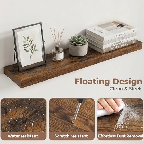 30 Inch Floating Shelves for Wall, 6.5"D Wood Storage Shelves, Brown Finish