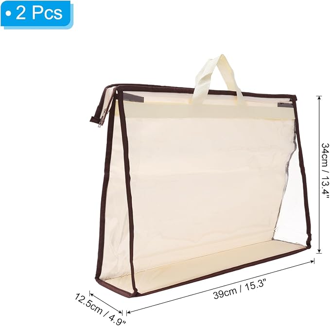 PATIKIL Handbag Dust Bags, 2 Pack Clear Purse Storage Organizer L Size PVC Dustproof Handbag Cover Transparent Purse Protector, Beige