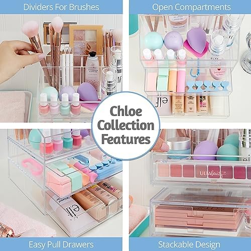 STORi Chloe Stackable Clear Makeup Holder and 6 Drawer Bundle | Organize Cosmetics and Beauty Supplies | Made in USA