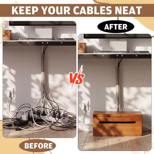 Novabright Wood Double Layer Cable Management Box 15.75 x 6.57 x 6.7 Inches