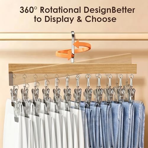 2 Pack Wooden Pants Hangers，Light Natural Wood (Wood Colour)