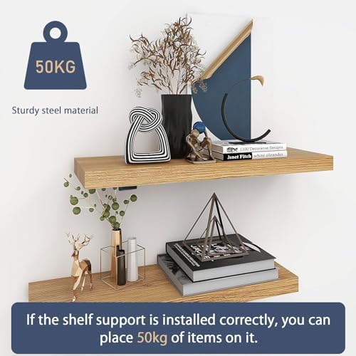 MLOQI 6 Pack Black Heavy Duty Shelf Brackets, Brackets for Wood Shelve, 5mm Thick Floating Shelf Bracket Up to 50KG Capa
