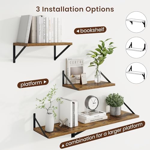 Axeman Deep Floating Shelves, 16'' x 10'' Brown Wall Shelves Set of 2