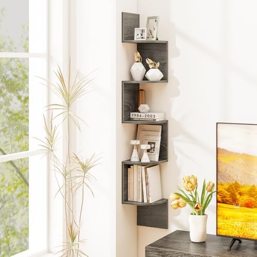 Tangkula 50''H Corner Shelf Wall Mount, 5-Tier Wooden Storage Organizer