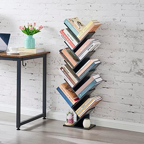 Hoctieon 10 Tier Tree Bookshelf, 10 Shelf Bookcase, Free Standing Tree Bookcase, Display Floor Standing Shelf for Books,