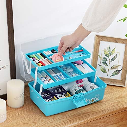 Sunxenze 12'' Three-Layer Clear Plastic Craft Storage Box, Tool Box/Sewing Box Organizer, Art Storage Box with Handle (L