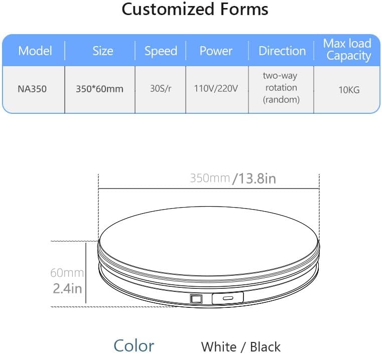 YVV Black 13.8in Rotating Display Stand, USB Powered 360 Rotating Turntable, Electric Turntable Display for Product Phot