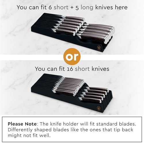 Knife Drawer Organizer, 16 Slot Bamboo In-Drawer Knife Block Without Knives