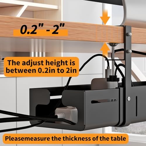 Under Desk Cable Management Tray, Expandable Length 25.2"-38.6",No Drill No Damage to Desk,Cable Tray with Clamp for wit