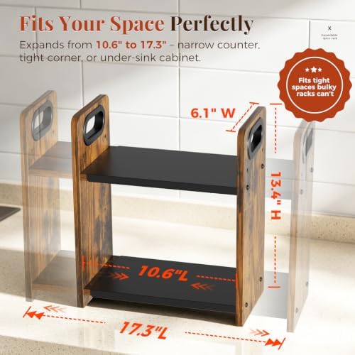2-Tier Expandable Spice Rack Organizer for Countertop, 10.6"-17.3"