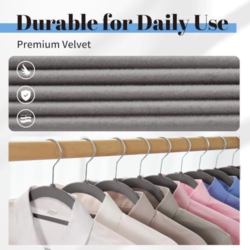 Smartor Grey Velvet Hangers 20 Pack, Space Saving Hangers with Tie Bar