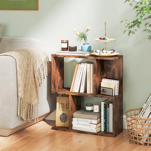 Tangkula 3 Tier Geometric Bookshelf, S Shaped Open Bookcase with Storage, Home Office Decor, Freestanding Wood Display S