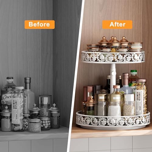2 Tier Lazy Susan Organizer Turntable, 12 Inch, White