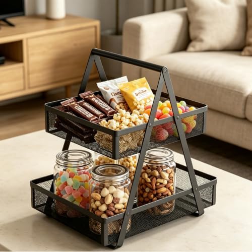 EKNITEY Snack Organizer for Countertop - 2 Tier Metal Snack Basket