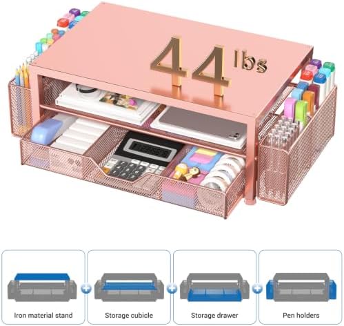 OPNICE Desk Organizers and Accessories, Computer Monitor Stand Riser with Drawer and 2 Pen Holders, Printer & Laptop Sta