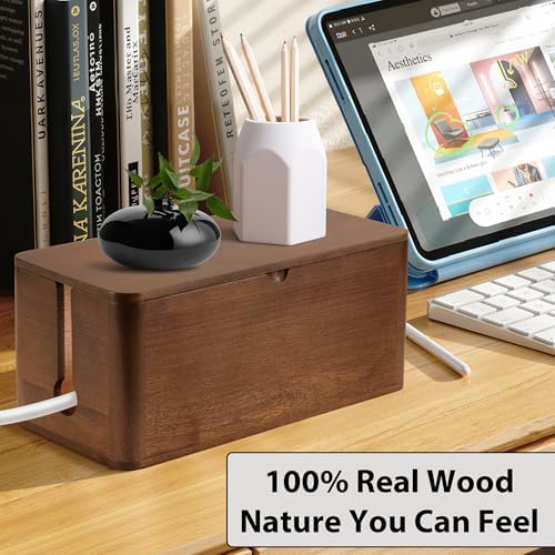 ZhiYo Wood Cable Management Box, Large Cord Organizer Box for Power Strip