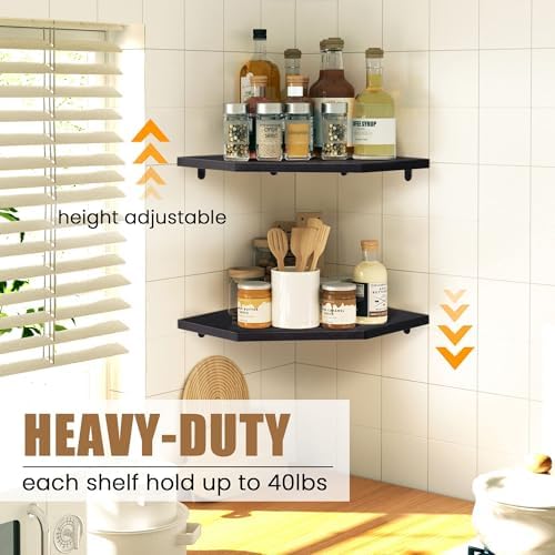 Fun Memories Corner Shelf Wall Mount, Floating Corner Shelves, Set of 2 Corner Wall Shelf Organizer, Rustic Wood Wall St