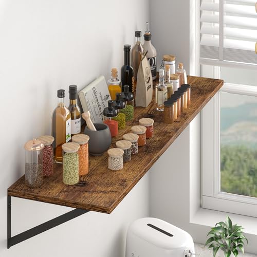Heimlove 32W x 12D Deep Floating Shelves Set of 2 Rustic Brown