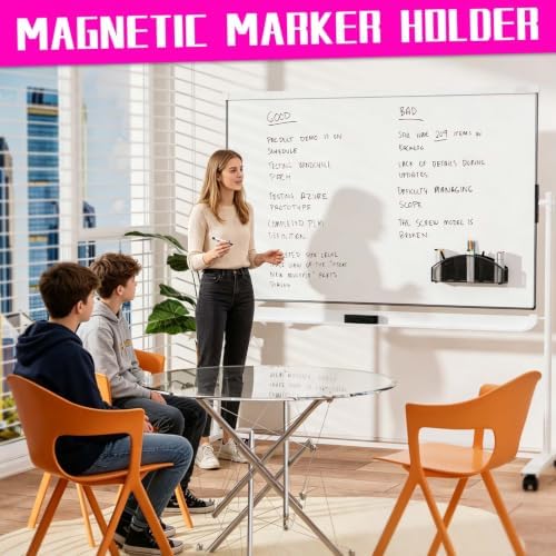 Large Magnetic Marker Holder, Heavy Duty Magnetic Whiteboard Organizer, 5 Slots Mesh Metal Magnetic Dry Erase Marker Holder Pencil Cup Caddy for Whiteboard Fridge Office (Black)