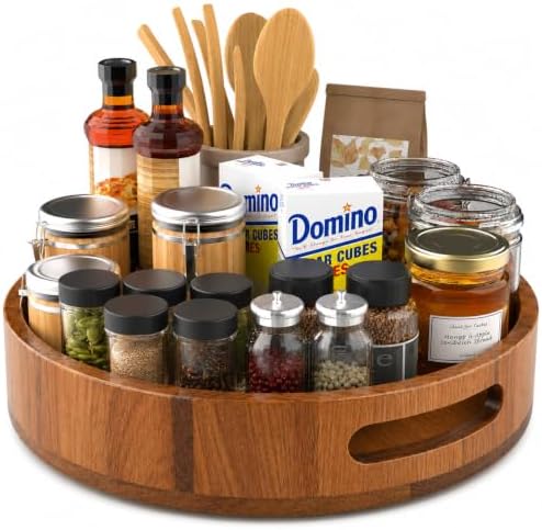 Wooden Lazy Susan – 12 in Acacia Wood Turntable Organizer for Cabinet，Multi-Purpose Home Decor Rotating Tray for Bathroo