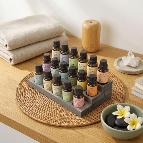 MyGift Gray Wood 3 Tier Essential Oil Display Stand, 17 Bottle Rack
