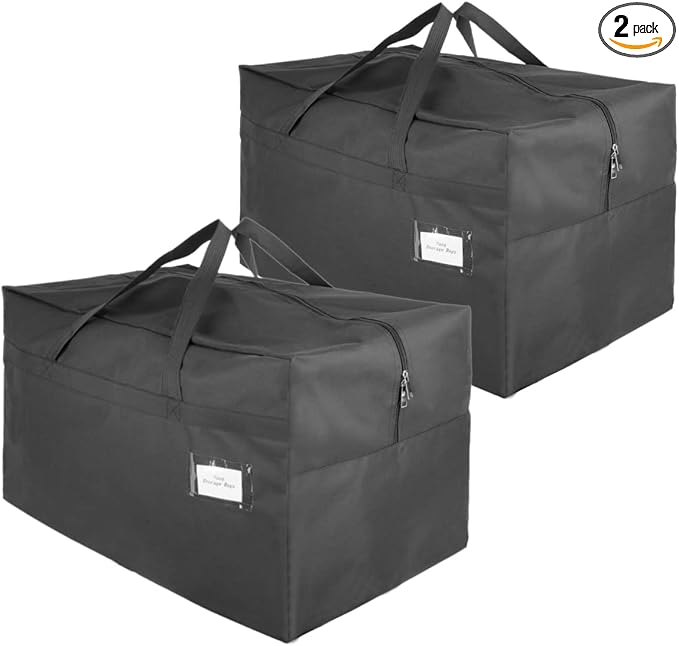 2 Pack Large Canvas Storage Carrying Bags for Camping & Moving | Water-resistant & dustproof, suitable for pillow, closet, under-bed, dorm & garage organization