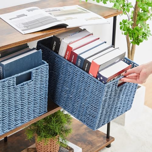 Vagusicc Wicker Storage Basket, Set of 2 Hand-Woven Paper Rope Wicker Basket, Small Storage Baskets for Organizing Toile