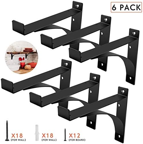Heavy Duty Shelf Brackets, 8 Inch 6-Pack Exquisite Shelf Brackets, Strong Support Mental L Brackets Heavy Duty Floating 