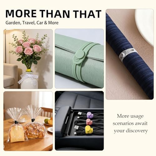 56Pcs Silicone Cable Ties Reusable, Multipurpose Cable Management Organizer, Adjustable Fastening Cable Straps with Locking Buckles, High Elasticity Cord Organizer, Travel Essentials (5.2in, 7Colors)