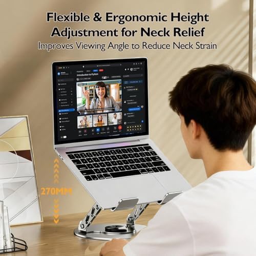 Laptop Stand for Desk - All-Metal Ergonomic Computer Stand & Laptop Riser, 360° Rotatable & Adjustable & Foldable, Lapto