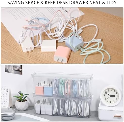 Cord Organizer Box with Lid, 2 Pack, Clear