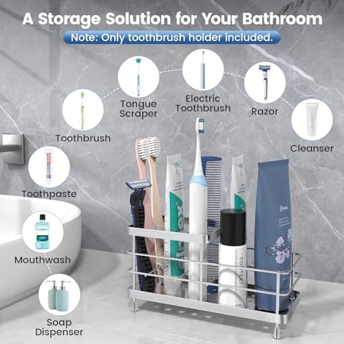 Luxspire Toothbrush Holders for Bathroom, Stainless Steel, 6 Slots, Silver