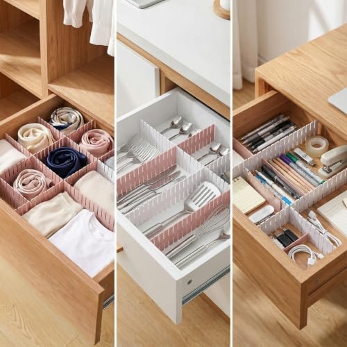 16 Pcs Adjustable Drawer Dividers, DIY Plastic Grid Separators for Clothes, Socks, Underwear, Kitchen and Office, Cuttab
