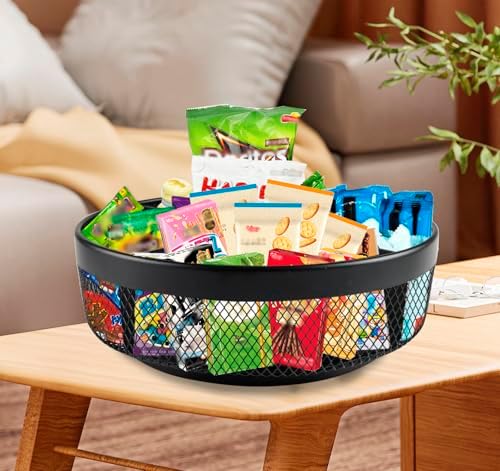 Snack Organizer for Countertop, Metal Turntable Organizer with Divider, 4 Compartment Snack Storage Spinning Snack Tray,
