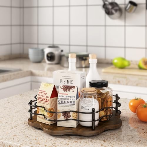 12" Lazy Susan Turntable Organizer,Round Wooden Lazy Susan Organization and Rotating Spice Rack for Dining Table,Pantry,