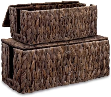 efluky 2 Pack Water Hyacinth Floor Cord Covers with Lid, Hand-Woven Cable Management Box, 2 Open Slots Cord Box to to Hi