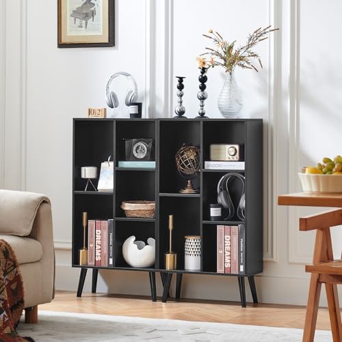 LEYAOYAO 5 Cube Bookshelf, Mid-Century Modern Book Shelf with Legs, Black