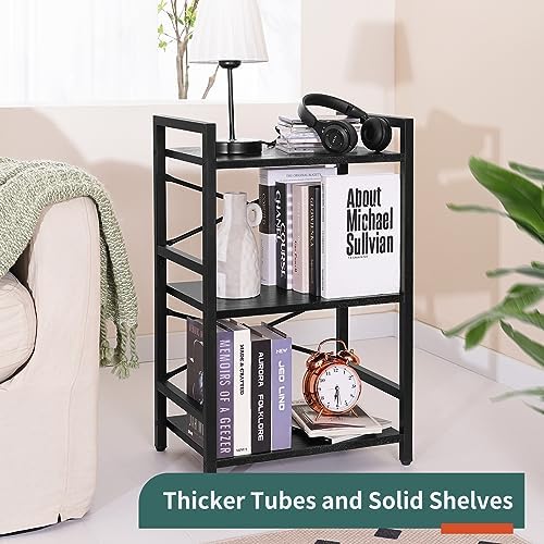 3 Tier Bookshelf, Small Book Shelf, Bookcase with Metal Frame & Wood Shelf