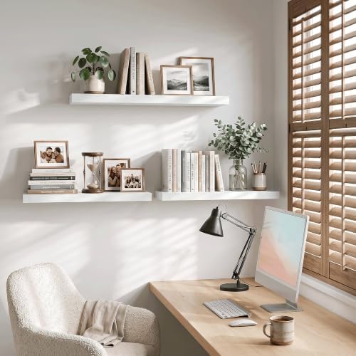 24 Inch Floating Shelves White, 8" Deep Wall Shelf, Wall Mounted Wood Shelf