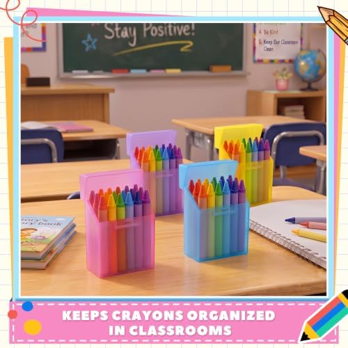 Clabby 4 Pcs Clear Plastic Crayon Boxes Hold 24 Count, Pastel