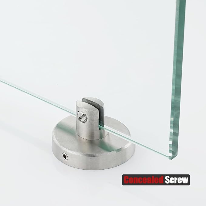JQK Bathroom Glass Shelf, Tempered Glass Shower Storage 8 by 5 inches, 304 Stainless Steel Brushed Finish Wall Mount 2 Pack, TGS101L8-BN-P2