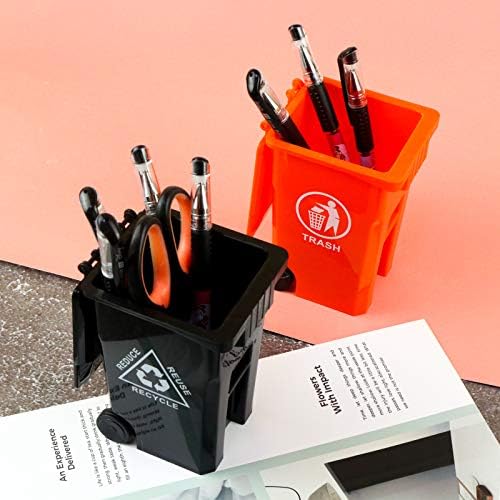 Wiosi Mini Trash Can Pencil Holder for Desks, Black/Orange