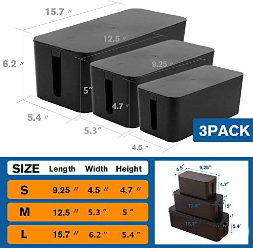[Set of Three] Cable Management Boxes Organizer, Large Storage Wires Keeper Holder for Desk, TV, Computer, USB Hub, Syst