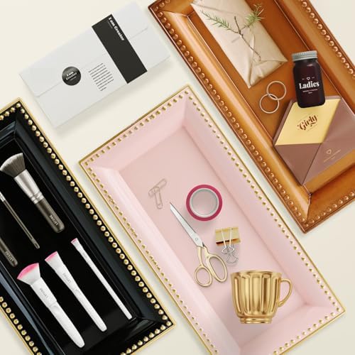 2 Pack Black Bathroom Vanity Tray for Countertop with Beads, Small Plastic Toilet Tank Versatile Storage Organization Tr