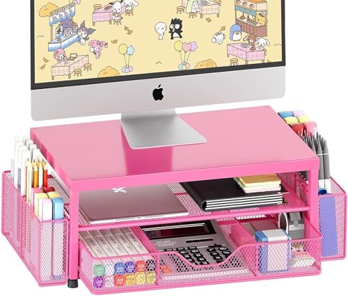 OPNICE Desk Organizers and Accessories, Computer Monitor Stand Riser with Drawer and 2 Pen Holders, Printer & Laptop Sta