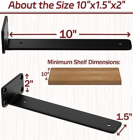 10 Inch Shelf Brackets, 10 Pack Floating Shelf Bracket, 1/5" Thick